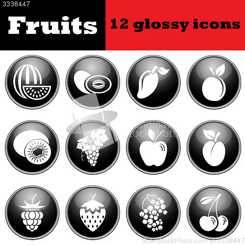 Image of Set of fruit glossy icons