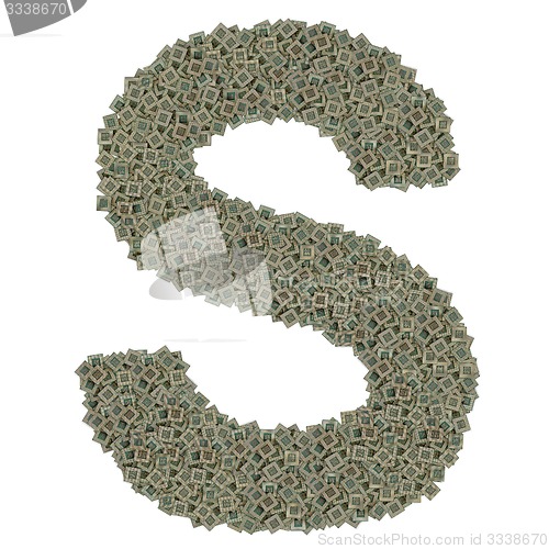 Image of letter S made of old and dirty microprocessors, isolated on white background