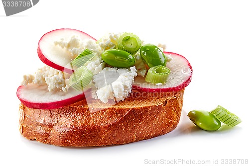 Image of toasted bread with curd cheese and radish