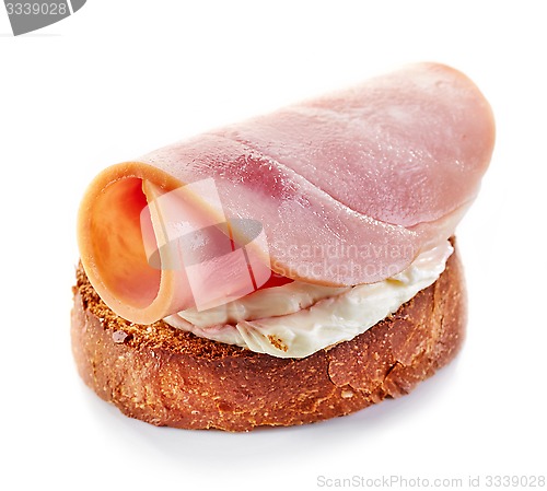 Image of toasted bread with cream cheese and ham