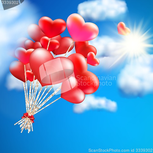 Image of Heart-shaped baloon in the sky. EPS 10