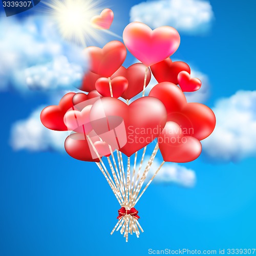 Image of Heart-shaped baloon in the sky. EPS 10