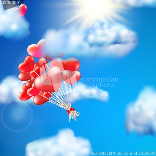 Image of Heart-shaped baloon in the sky. EPS 10