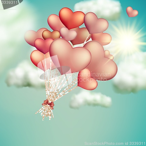 Image of Retro love balloons on blue sky. EPS 10