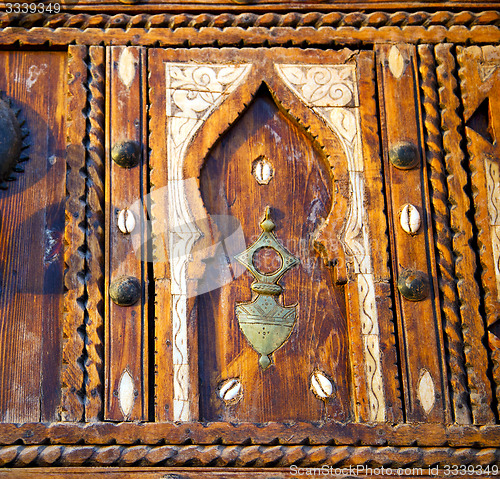 Image of shell  brown  rusty      morocco in africa the old wood  facade 