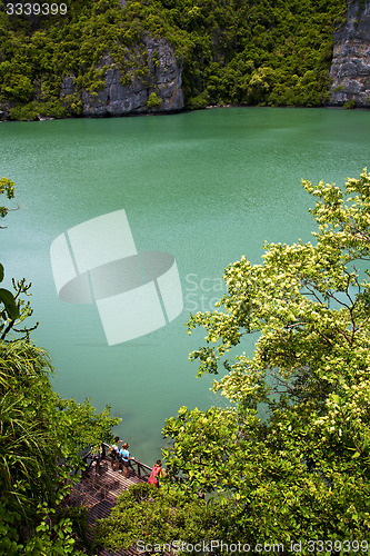 Image of   abstract of a green lagoon and water  people