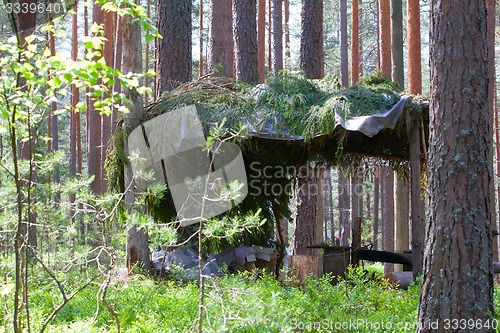 Image of camping outdoor with  tent in woods in summer 