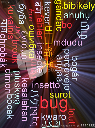 Image of Bug multilanguage wordcloud background concept glowing