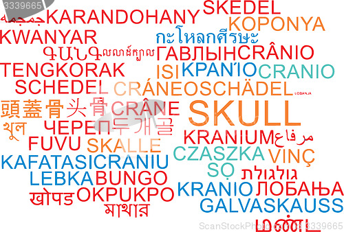 Image of Skull multilanguage wordcloud background concept
