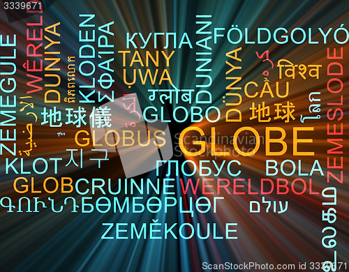 Image of Globe multilanguage wordcloud background concept glowing