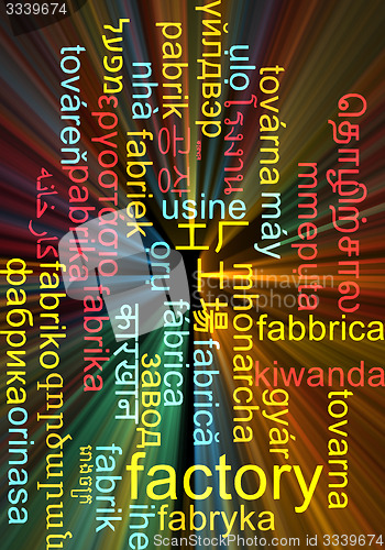 Image of Factory multilanguage wordcloud background concept glowing