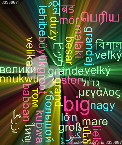 Image of Big multilanguage wordcloud background concept glowing