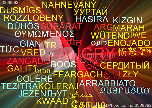 Image of Angry multilanguage wordcloud background concept glowing