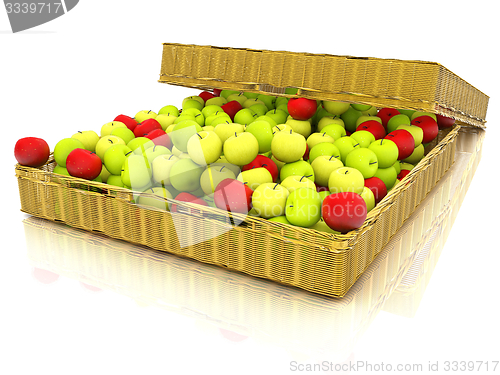 Image of Wicker basket full of apples isolated on white