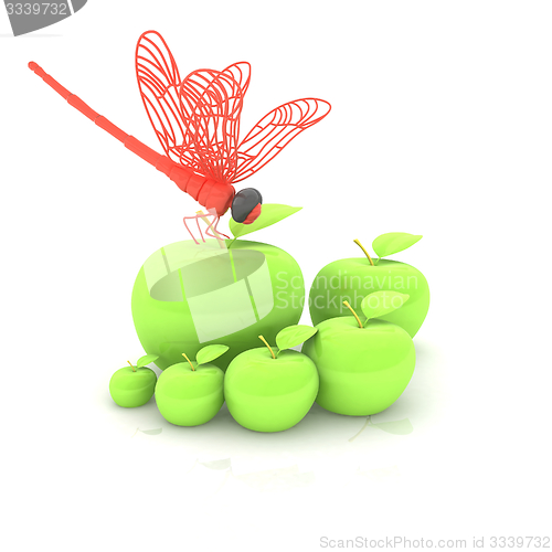 Image of Dragonfly on apple. Natural eating concept