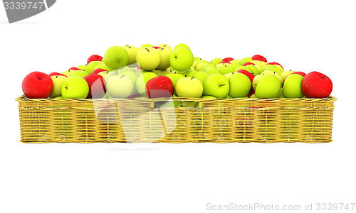 Image of Wicker basket full of apples isolated on white