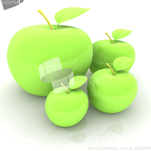 Image of One large apple and apples around - from the smallest to largest