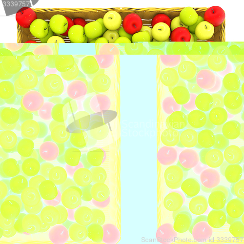 Image of Wicker basket full of apples isolated on white