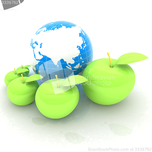 Image of Earth and apples around - from the smallest to largest. Global d