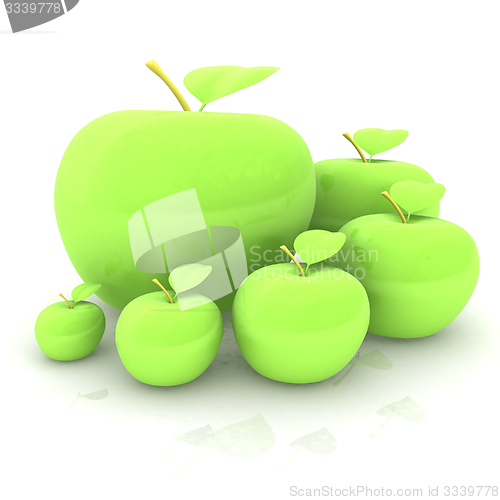 Image of One large apple and apples around - from the smallest to largest