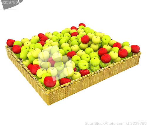 Image of Wicker basket full of apples isolated on white