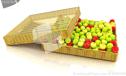 Image of Wicker basket full of apples isolated on white