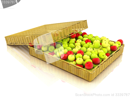 Image of Wicker basket full of apples isolated on white