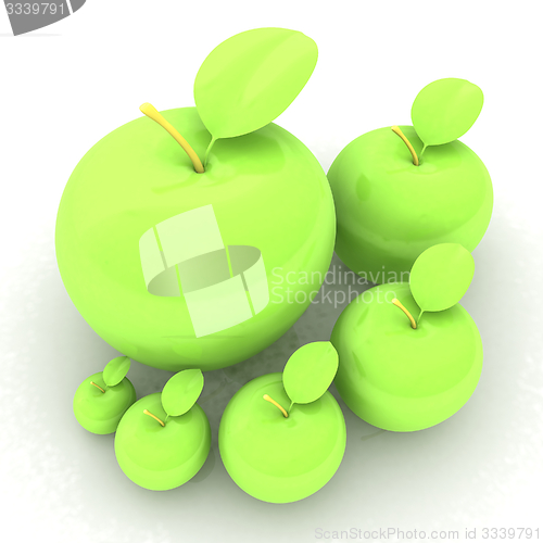 Image of One large apple and apples around - from the smallest to largest