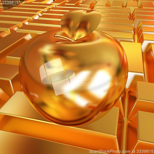 Image of golden apple on the gold bars background