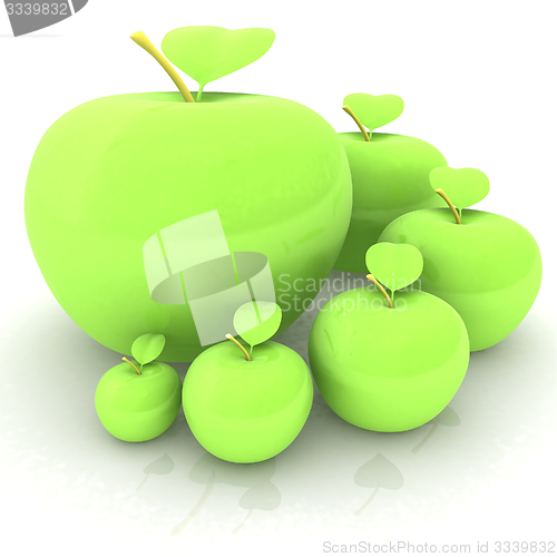 Image of One large apple and apples around - from the smallest to largest