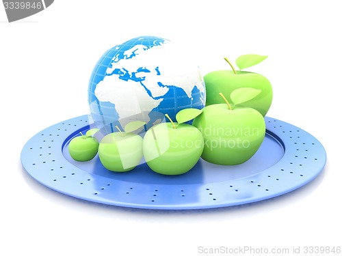 Image of Earth and apples around - from the smallest to largest. Global d