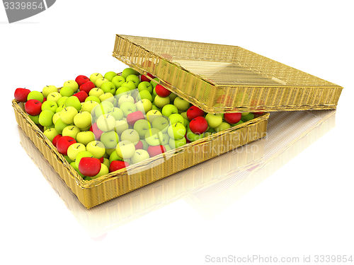 Image of Wicker basket full of apples isolated on white