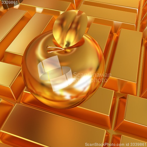 Image of golden apple on the gold bars background