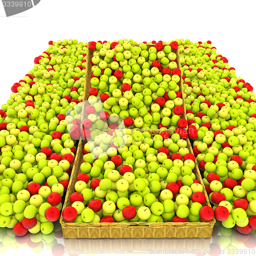 Image of Wicker basket full of apples isolated on white