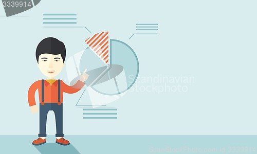Image of Young man with his financial pie chart.