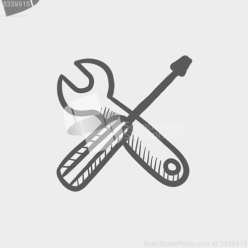 Image of Screw driver and wrench tools sketch icon