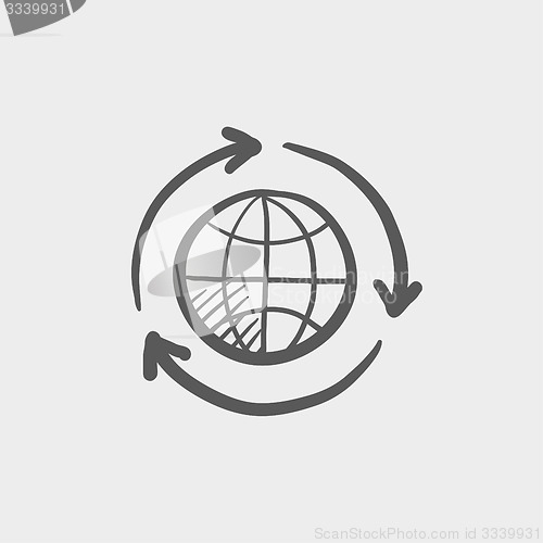 Image of Globe with arrow sketch icon.