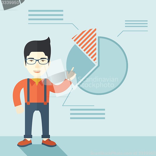 Image of Young man with his financial pie chart.