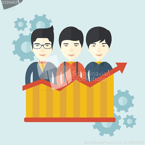 Image of Businessmen standing infront of growing graph.