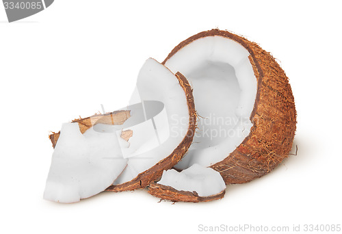 Image of Half coconut with a few pieces of pulp