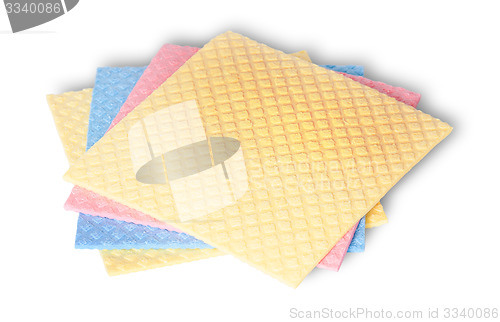 Image of Stack of multicolored sponges for dishwashing