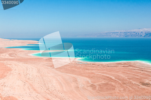 Image of Dead Sea coastline in desert uninhabited extraterrestrial landscape