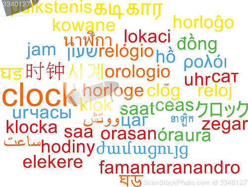 Image of Clock multilanguage wordcloud background concept