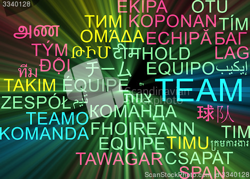 Image of Team multilanguage wordcloud background concept glowing