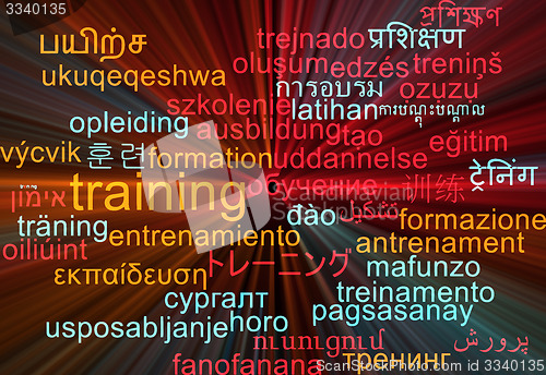 Image of Training multilanguage wordcloud background concept glowing