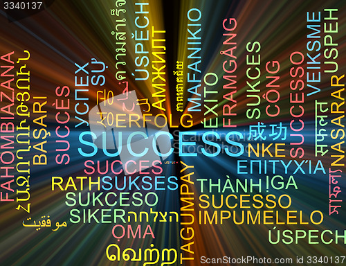 Image of Success multilanguage wordcloud background concept glowing