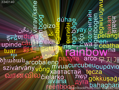 Image of Rainbow multilanguage wordcloud background concept glowing