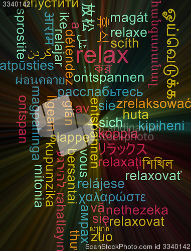 Image of Relax multilanguage wordcloud background concept glowing
