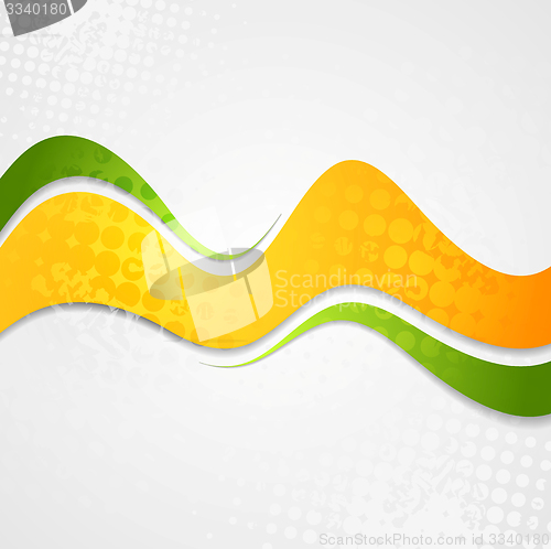 Image of Abstract orange green waves grunge background