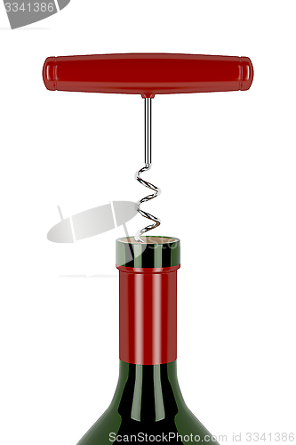 Image of Corkscrew and wine bottle